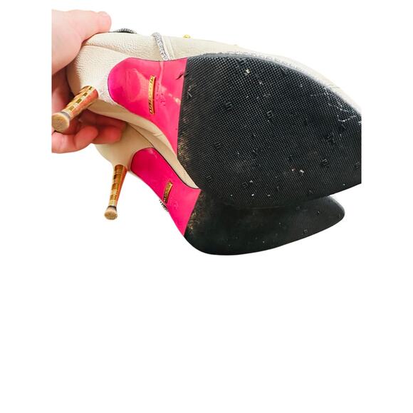 GUCCI Ivory Leather Floral ‘Fosca’ 2017 Pink Bottom Runway Booties Size 37 - Picture 10 of 16